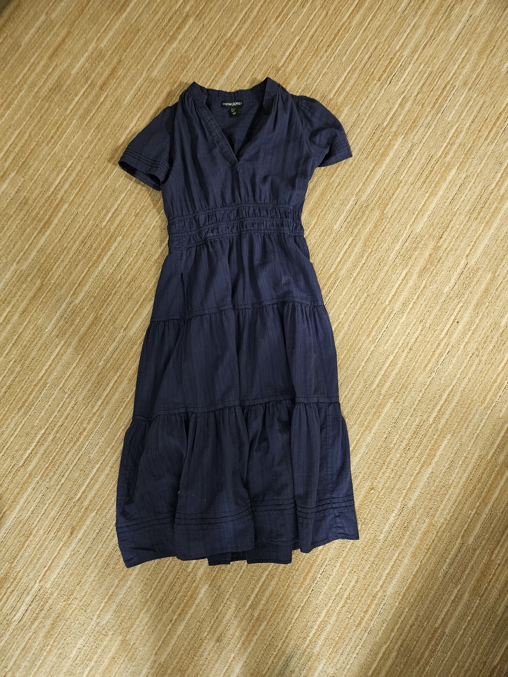 Cynthia Rowley Navy Tiered Short-Sleeve Maxi Dress XS